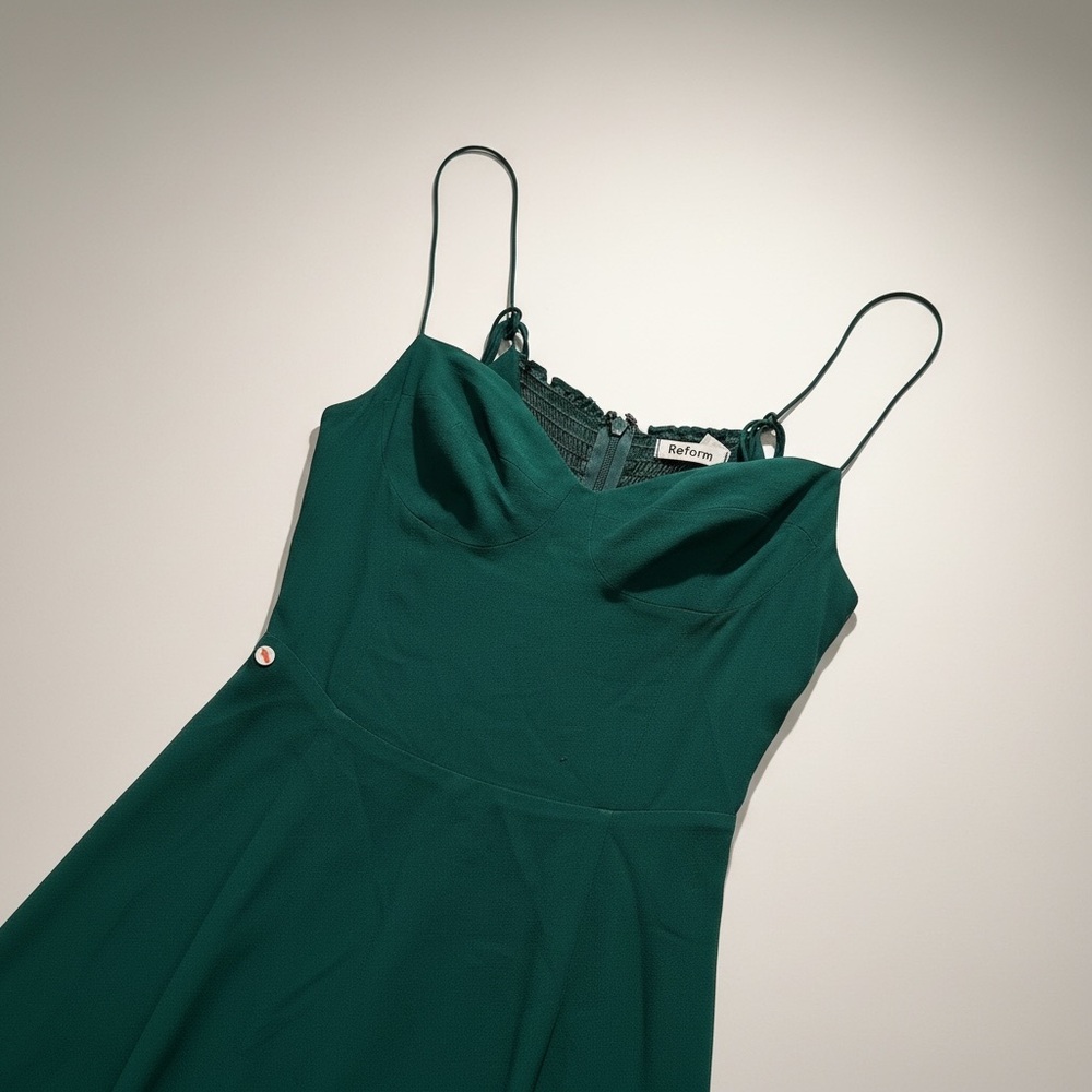 Reformation Jaelyn Midi Dress Emerald Green Size 2 Sweetheart Bustier Slit - Picture 5 of 8